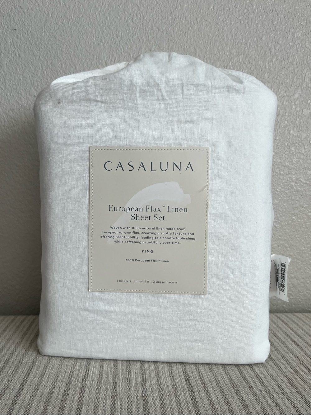 NWT King 100% Linen Sheet Set White - Casaluna